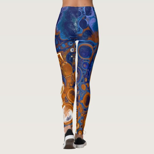 Blauw en koper Abstracte moderne kunst Leggings (Achterkant)