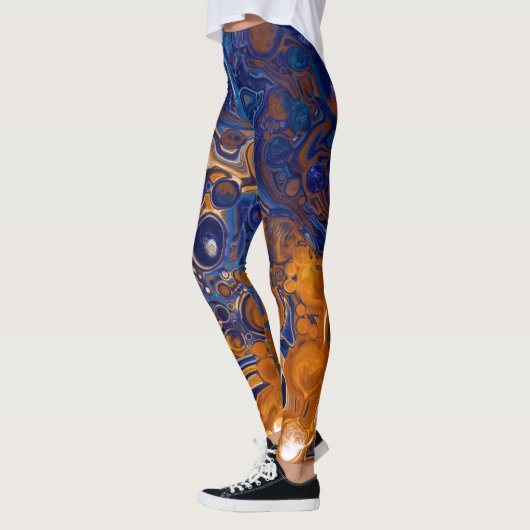 Blauw en koper Abstracte moderne kunst Leggings (Links)
