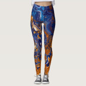 Blauw en koper Abstracte moderne kunst Leggings (Voorkant)