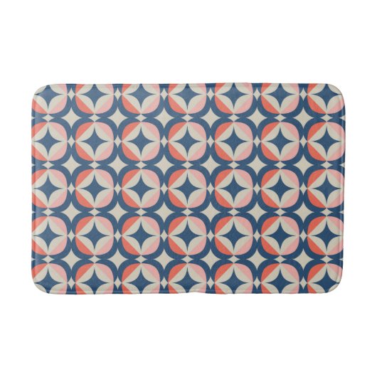 Blauw en koraal Geometrisch patroon Badmat (Voorkant)