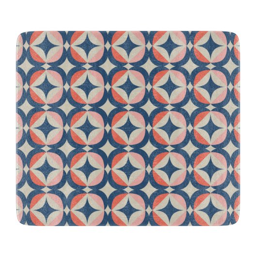Blauw en koraal Geometrisch patroon Snijplank (Voorkant)