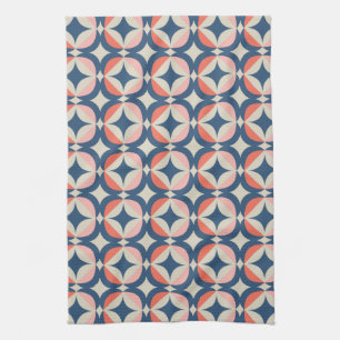 Blauw en koraal Geometrisch patroon Theedoek