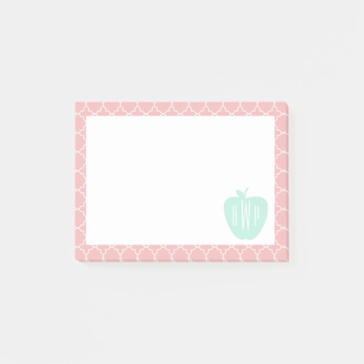 Blauw en koraal Quatrefoil Monogram leraar Post-it® Notes (Voorkant)