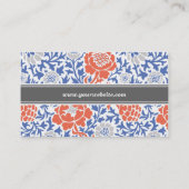 Blauw en koraal Retro Bloemen Damask Visitekaartje (Achterkant)