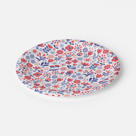 Blauw- en koraalpatroon papieren bordje (Gekanteld)