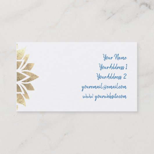 blauw en kunstmatig gouddecor visitekaartje (Achterkant)