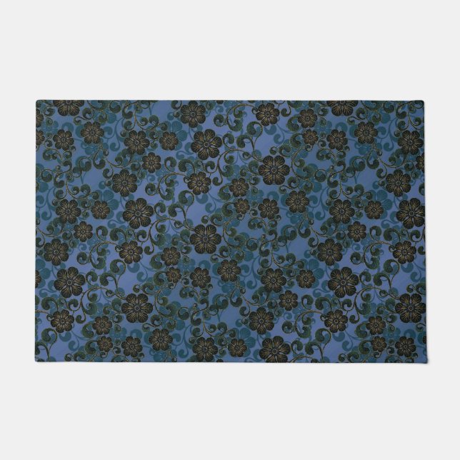  blauw en laat grijs decoratief deurmat (Voorkant)