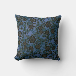 blauw en laatgrijs Floral Patroon Kussen