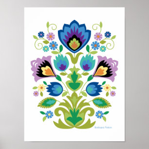Blauw en lavendel bloemmotief, Poolse volks- Wycin Poster
