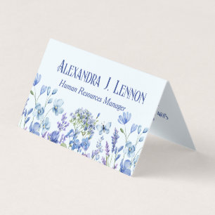 Blauw en Lavendel Wildflower Garden Gevouwen Visitekaartjes