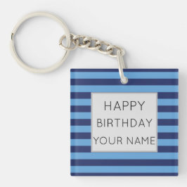 Blauw en licht blauw gestreept sleutelhanger