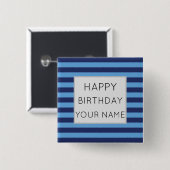 Blauw en licht blauw gestreept vierkante button 5,1 cm (Voorkant /achterkant)