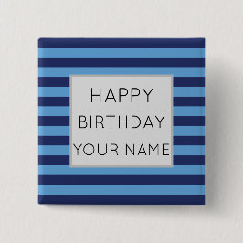 Blauw en licht blauw gestreept vierkante button 5,1 cm