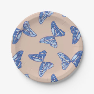 Blauw en lichtbruin cottagecore vlinders papieren bordje