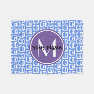 Blauw en Lila Aangepast monogram aangepast N1 Fleece Deken
