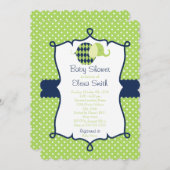 Blauw- en Limoen poladot Elephant-Baby shower Kaart (Voorkant / Achterkant)
