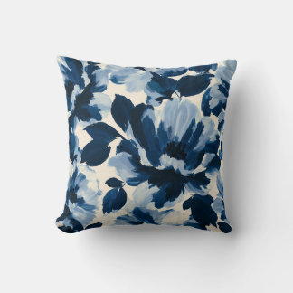 Blauw en marine schilderachtig bloempatroon kussen