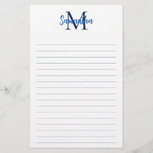 Blauw en marineblauw gevoerde minimalistische mono briefpapier