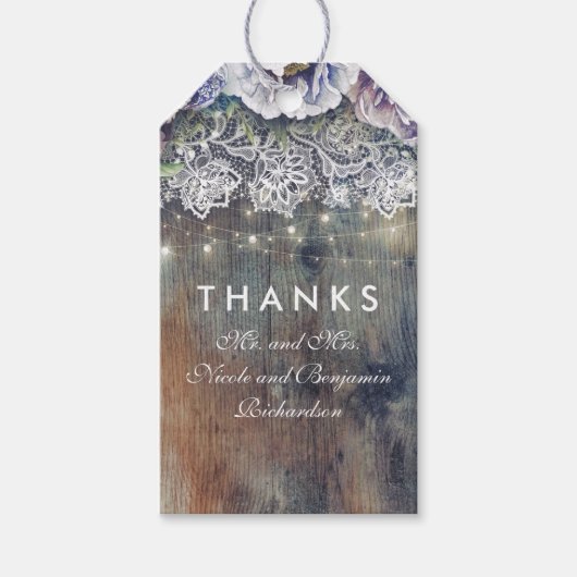 Blauw en Maroon Rustieke Bloemen Bruiloft Cadeaulabel (Voorkant)