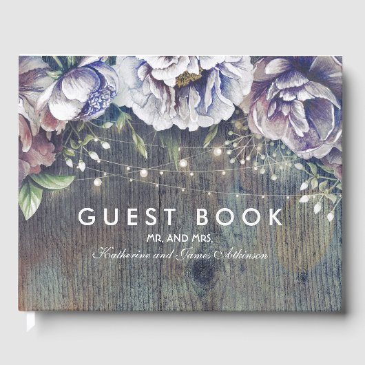 Blauw en Maroon Rustieke Bloemen Gastenboek (Voorkant)