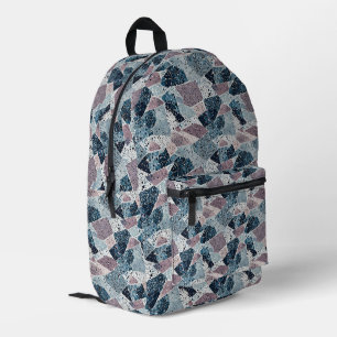 Blauw en Mauve Abstract Terrazzo Design Bedrukte Rugzak