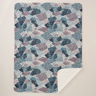 Blauw en Mauve Terrazzo Abstract Design Sherpa Deken
