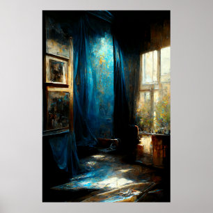 Blauw en mentaal Jazz geïnspireerd schilderen Poster