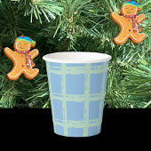 Blauw en Mint Green Grid Patroon Papier Cups Papieren Bekers