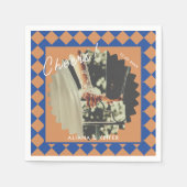 Blauw en Mosterd Retro Bold Leuke Feiten Trouwen Servet (Voorkant)