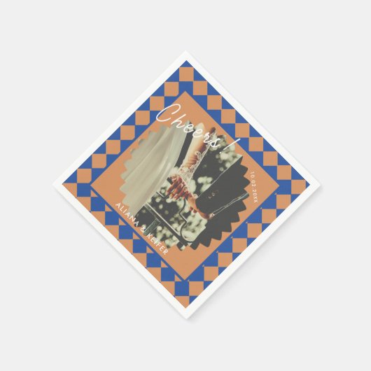 Blauw en Mosterd Retro Bold Leuke Feiten Trouwen Servet (Hoek)