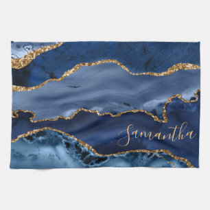 Blauw en namaak goud glitters marmer agaat theedoek