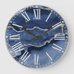 Blauw en namaar Zilver Glitter Marmer Agaat Grote Klok
