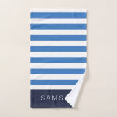 Blauw en Navy Stripes Monogram Bad Handdoek (Handdoek)