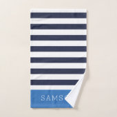 Blauw en Navy Stripes Monogram Bad Handdoek (Handdoek)