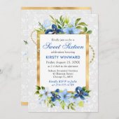 Blauw en Navy Zomer Bloemen Gouden Folie Zoet 16 Kaart (Voorkant / Achterkant)