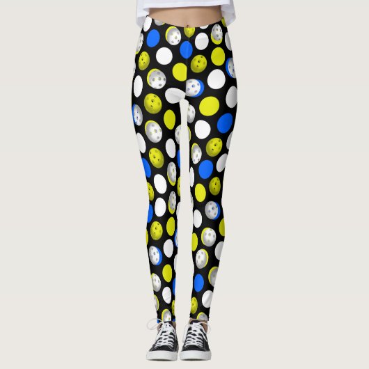 Blauw en Neon Pickleball Leggings (Voorkant)