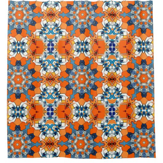 Blauw en Oranje Abstract Douchegordijn (Voorkant)