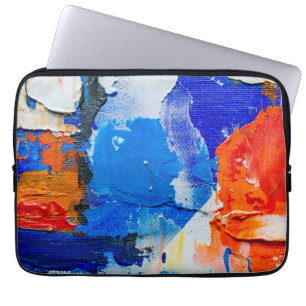 Blauw en Oranje Abstract schilderen Abstracte art Laptop Sleeve