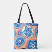 Blauw en Oranje Abstracte bloemen Oorspronkelijk s Draagtas (Achterkant)