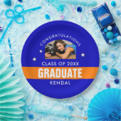 Blauw en Oranje Afstuderen - Aangepast papier voor Papieren Bordje (Feest)