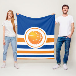 Blauw en Oranje Basketball Fleece Deken