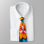 Blauw en Oranje bloemenpatroon Stropdas (Gebonden)
