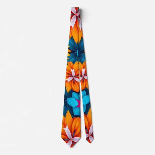 Blauw en Oranje bloemenpatroon Stropdas (Voorkant)