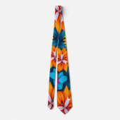 Blauw en Oranje bloemenpatroon Stropdas (Achterkant)