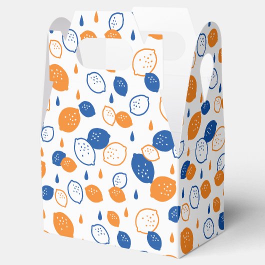 Blauw en Oranje citroenpatroon Speels fruitthema Bedankdoosjes (Geopend)