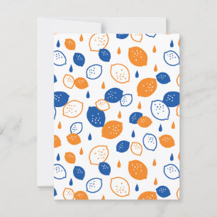Blauw en Oranje citroenpatroon Speels fruitthema Briefkaart