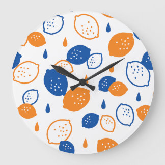 Blauw en Oranje citroenpatroon Speels fruitthema Grote Klok