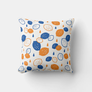 Blauw en Oranje citroenpatroon Speels fruitthema Kussen