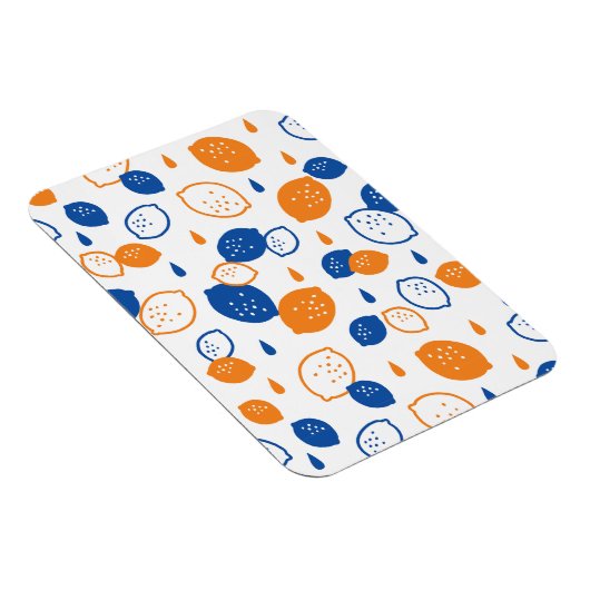 Blauw en Oranje citroenpatroon Speels fruitthema Magneet (Rechterzijde)