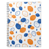 Blauw en Oranje citroenpatroon Speels fruitthema Notitieboek (Voorkant)